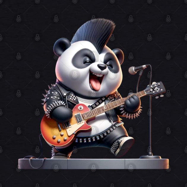 Punk Rock Panda - Electric Riffs - Hardcore Panda Musician Tee by vk09design